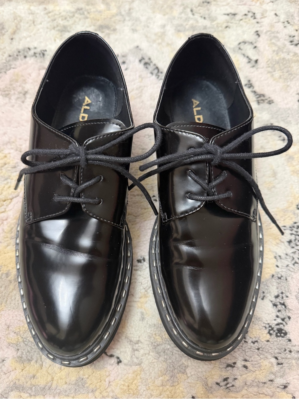 Aldo Shiny Black Lace-up Oxfords